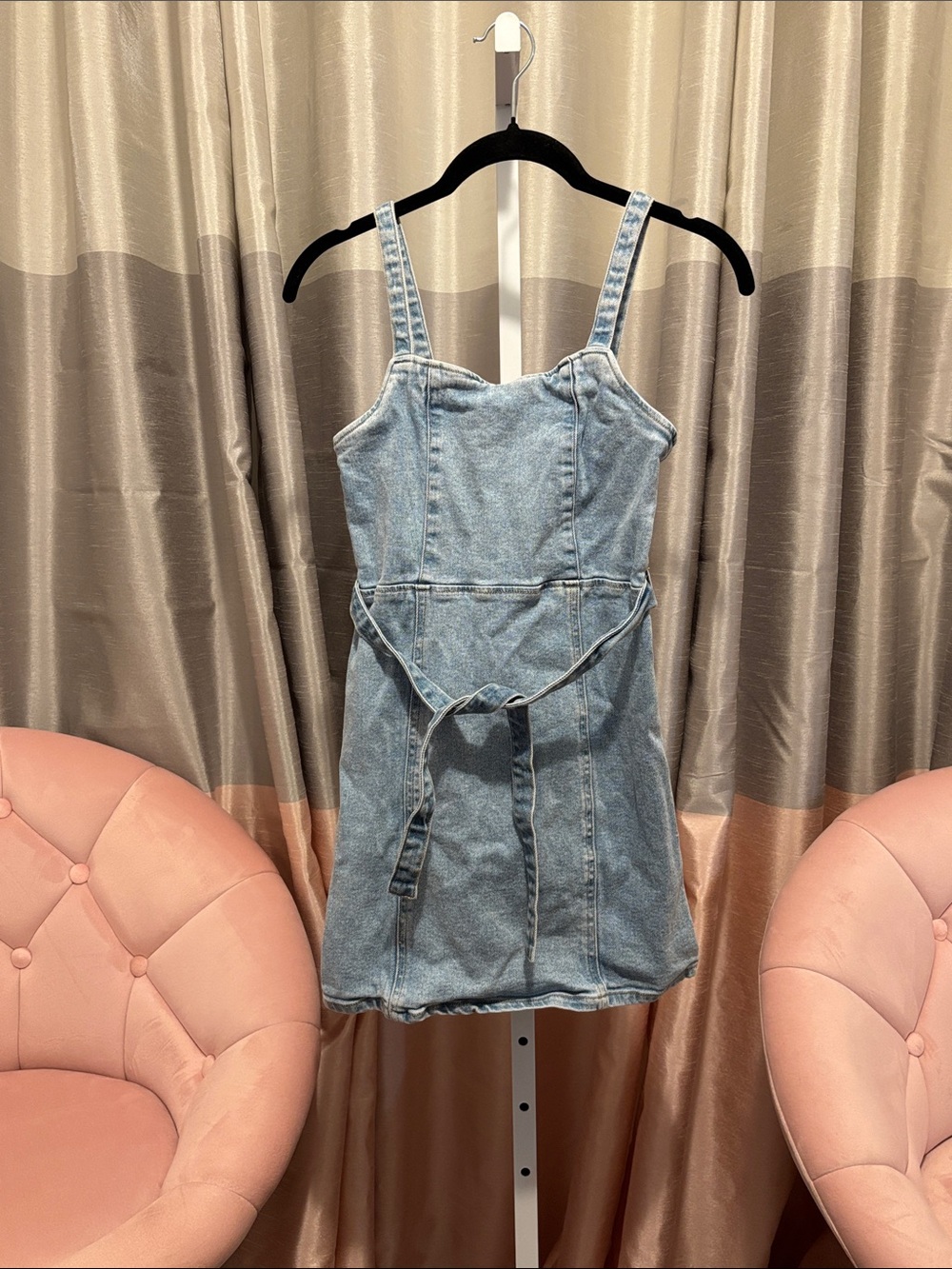 Forever 21 Light Blue Denim Mini Dress with Tie Waist